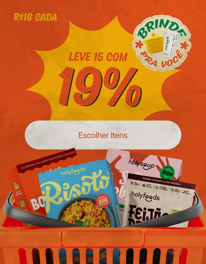 Promoção da compra rápida: leve 15 itens por R$ 16 cada, com 19% de desconto e brinde.